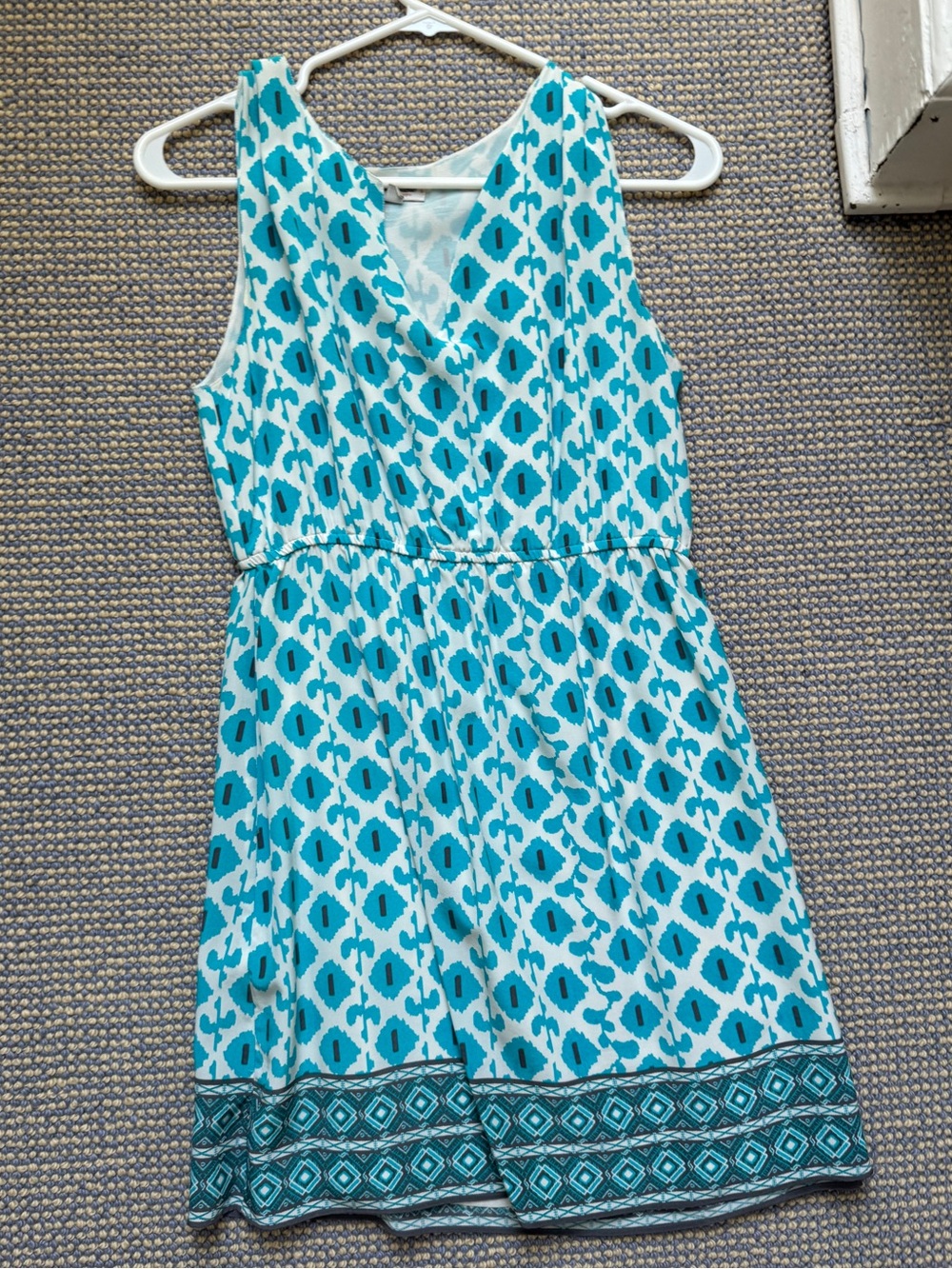 Sleeveless Aqua Patterned Mini Dress